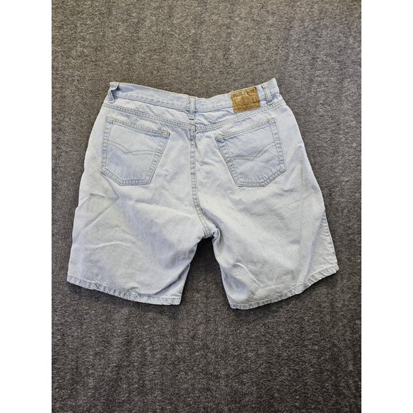 VINTAGE Bugle Boy Shorts Mens 34 Blue Light Wash Denim Dad Jorts - Picture 1 of 9